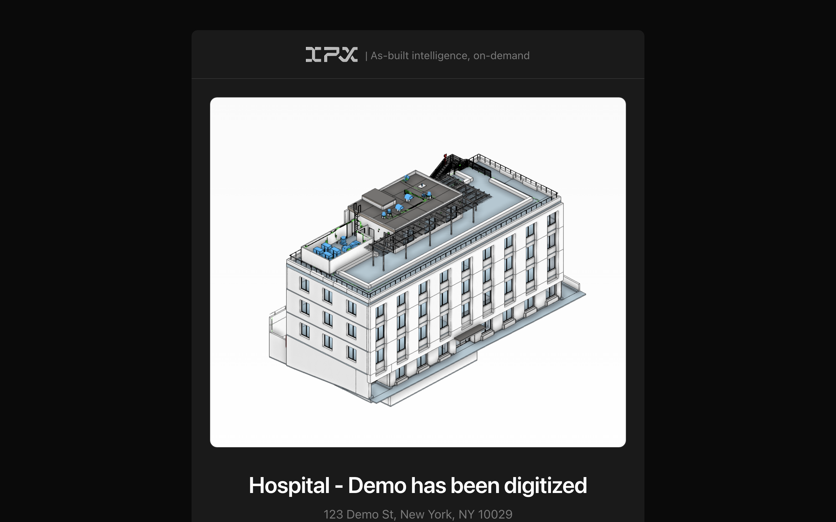 A sample project-delivery email featuring a demo building model and the delivery headline.